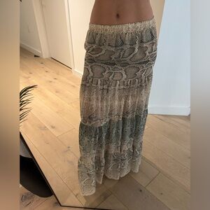 Snake Print Maxi Skirt - Gray and Cream